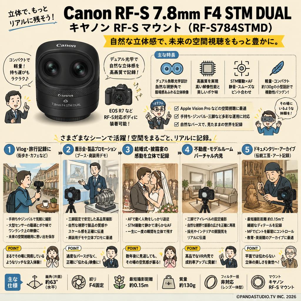 Canon RF-S 7.8mm F4 STM DUAL キヤノン RF-S マウント （ RF-S784STMD ） 用途