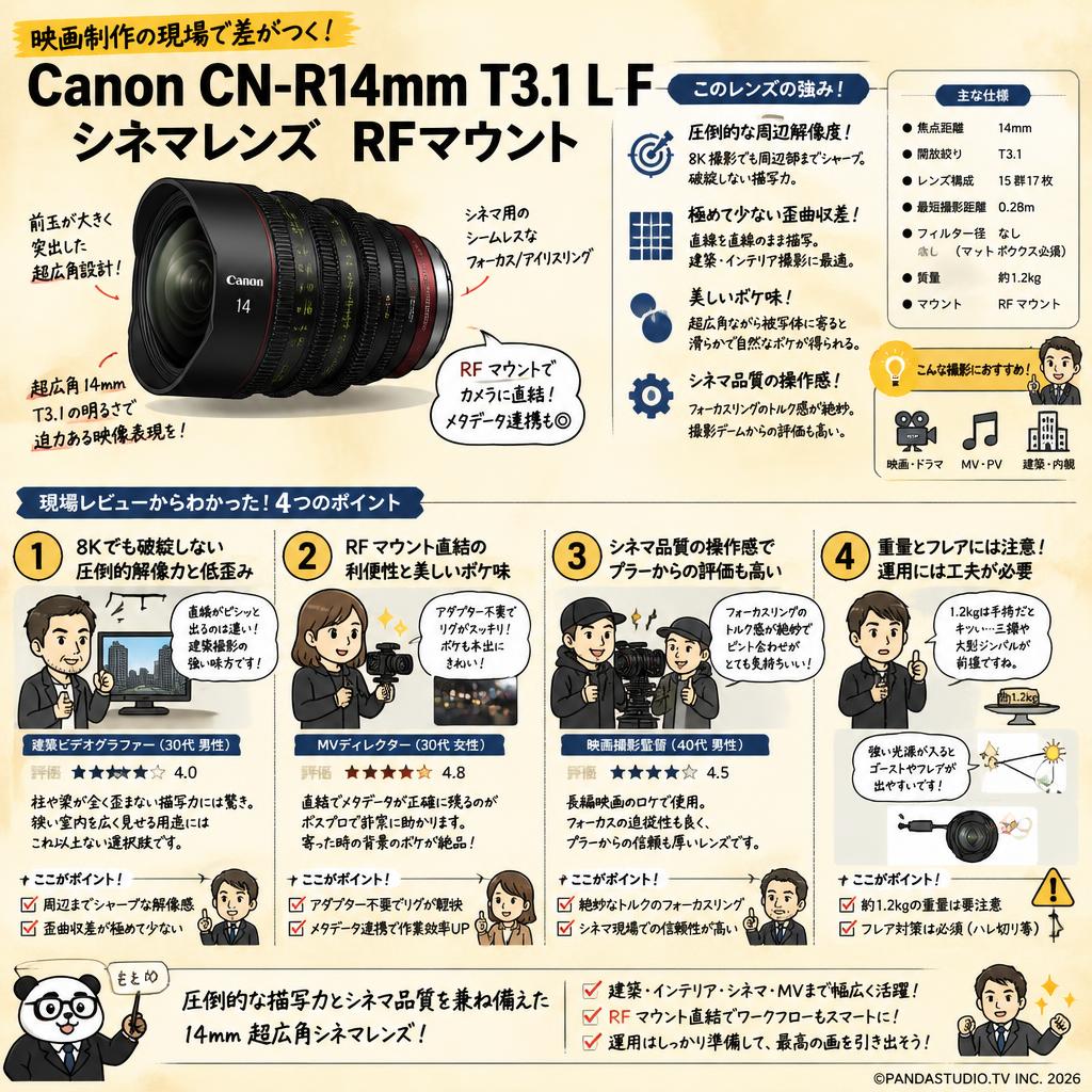 Canon CN-R14mm T3.1 L F シネマレンズ  RF マウント インターネット上のお客様の声（評判）