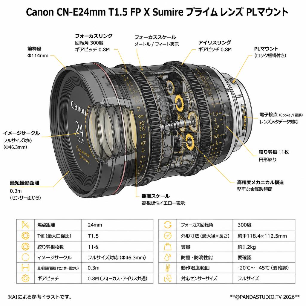 Canon CN-E24mm T1.5 FP X Sumire Prime プライム レンズ PLマウント スペック
