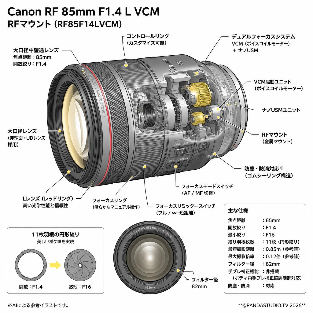 Canon RF 85mm F1.4 L VCM RFマウント (RF85F14LVCM) スペック