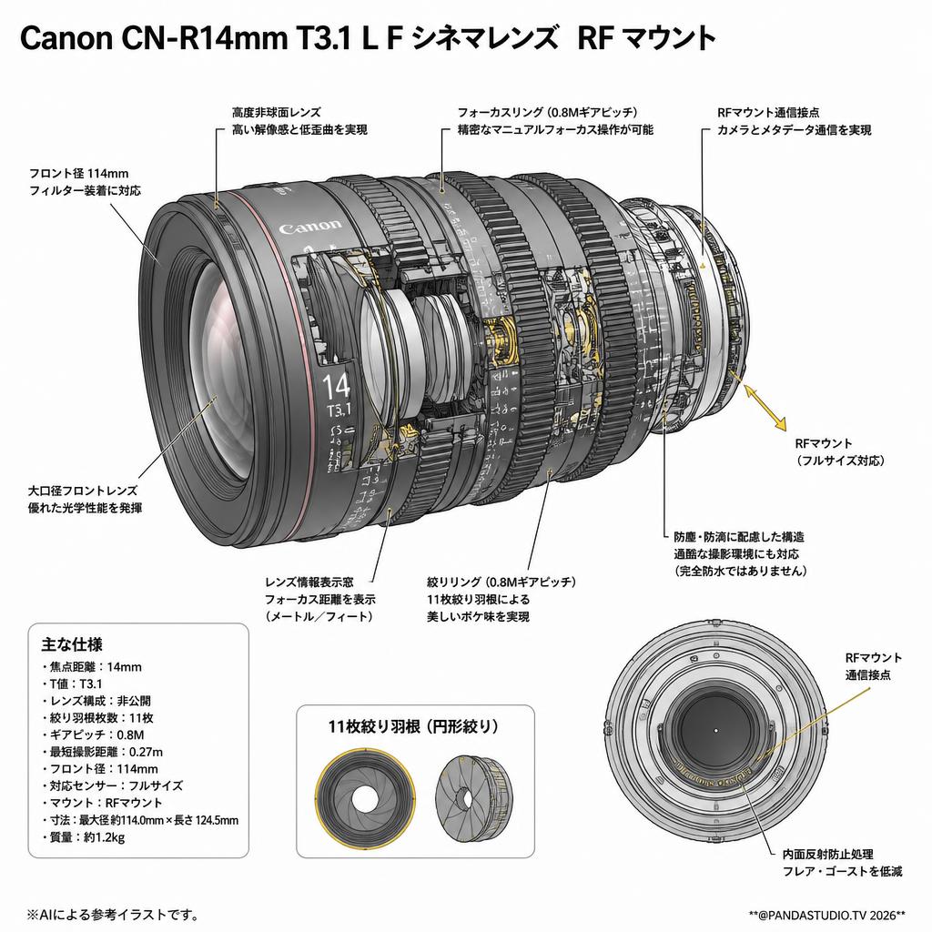 Canon CN-R14mm T3.1 L F シネマレンズ  RF マウント スペック