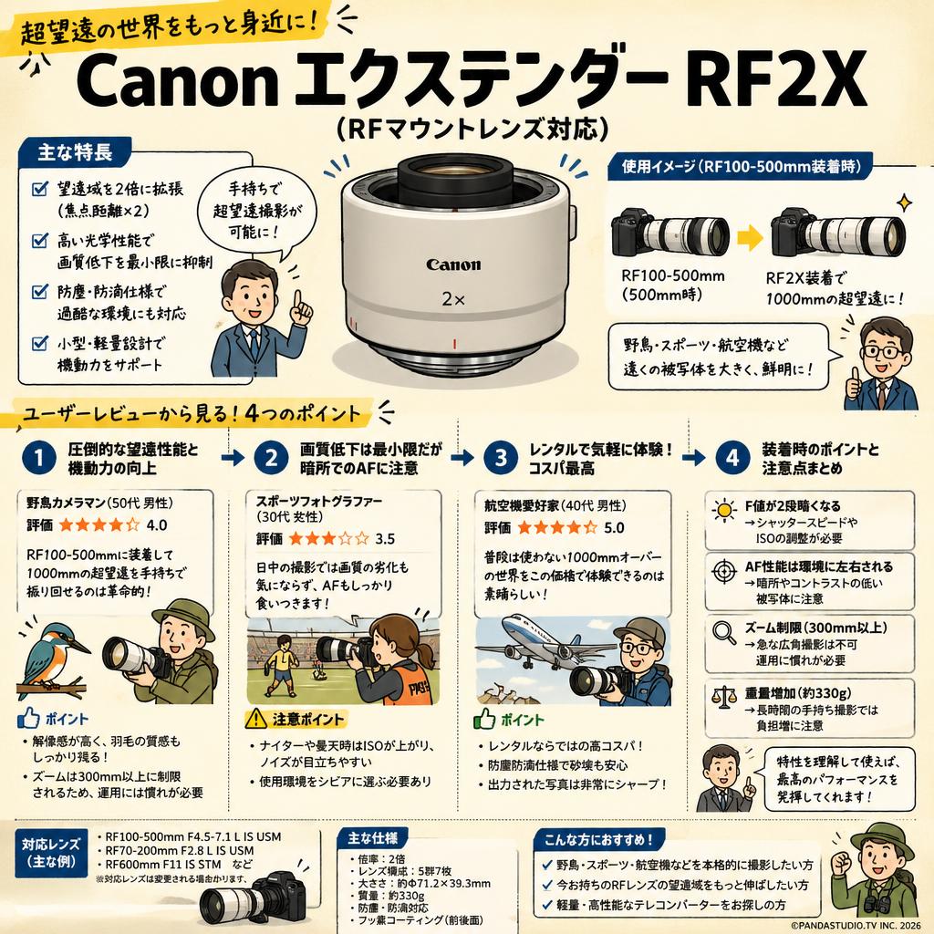 Canon エクステンダー RF2X （RFマウントレンズ対応） インターネット上のお客様の声（評判）