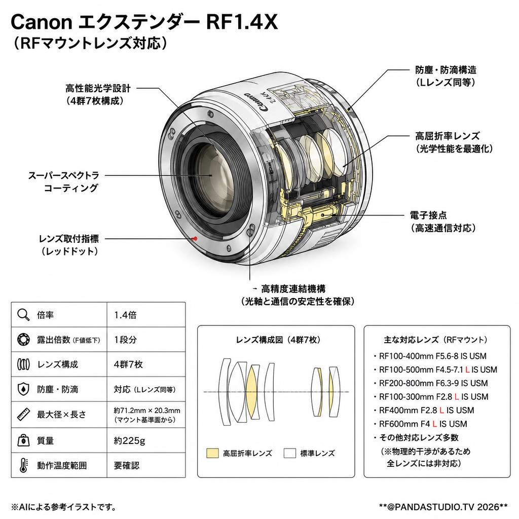 Canon エクステンダー RF1.4X （RFマウントレンズ対応） スペック