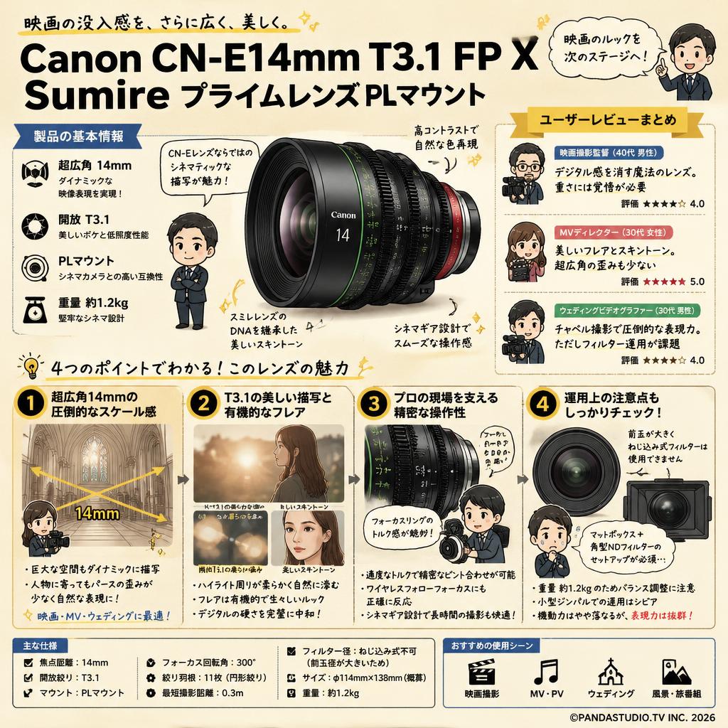 Canon CN-E14mm T3.1 FP X Sumire Prime プライム レンズ PLマウント インターネット上のお客様の声（評判）