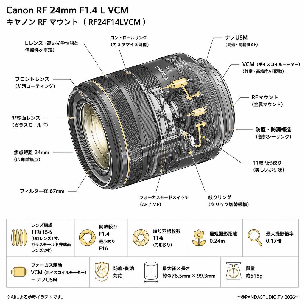 Canon RF 24mm F1.4 L VCM キヤノン RF マウント （ RF24F14LVCM ） スペック