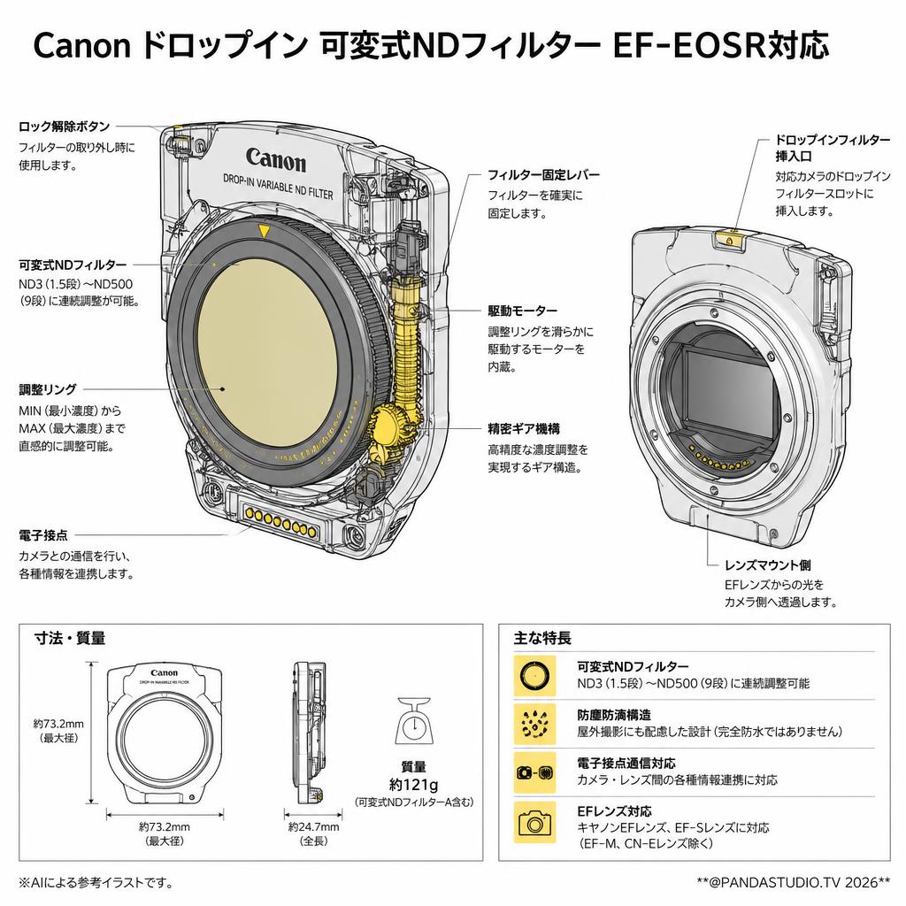 Canon ドロップイン 可変式NDフィルター EF-EOSR対応 スペック