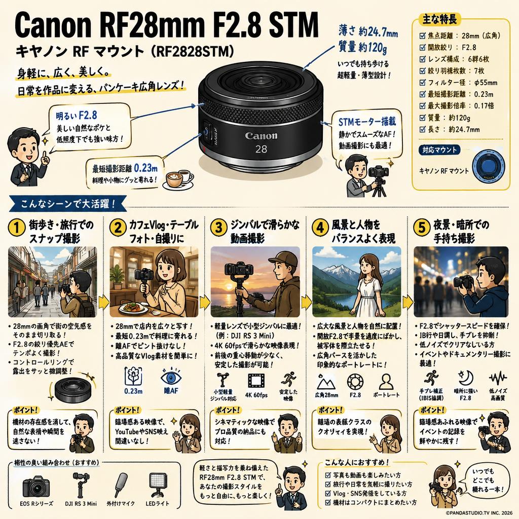 Canon RF28mm F2.8 STM キヤノン RF マウント （ RF2828STM ） 用途