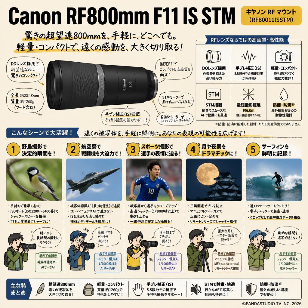 Canon RF800mm F11 IS STM キヤノン RF マウント （ RF80011ISSTM ） 用途