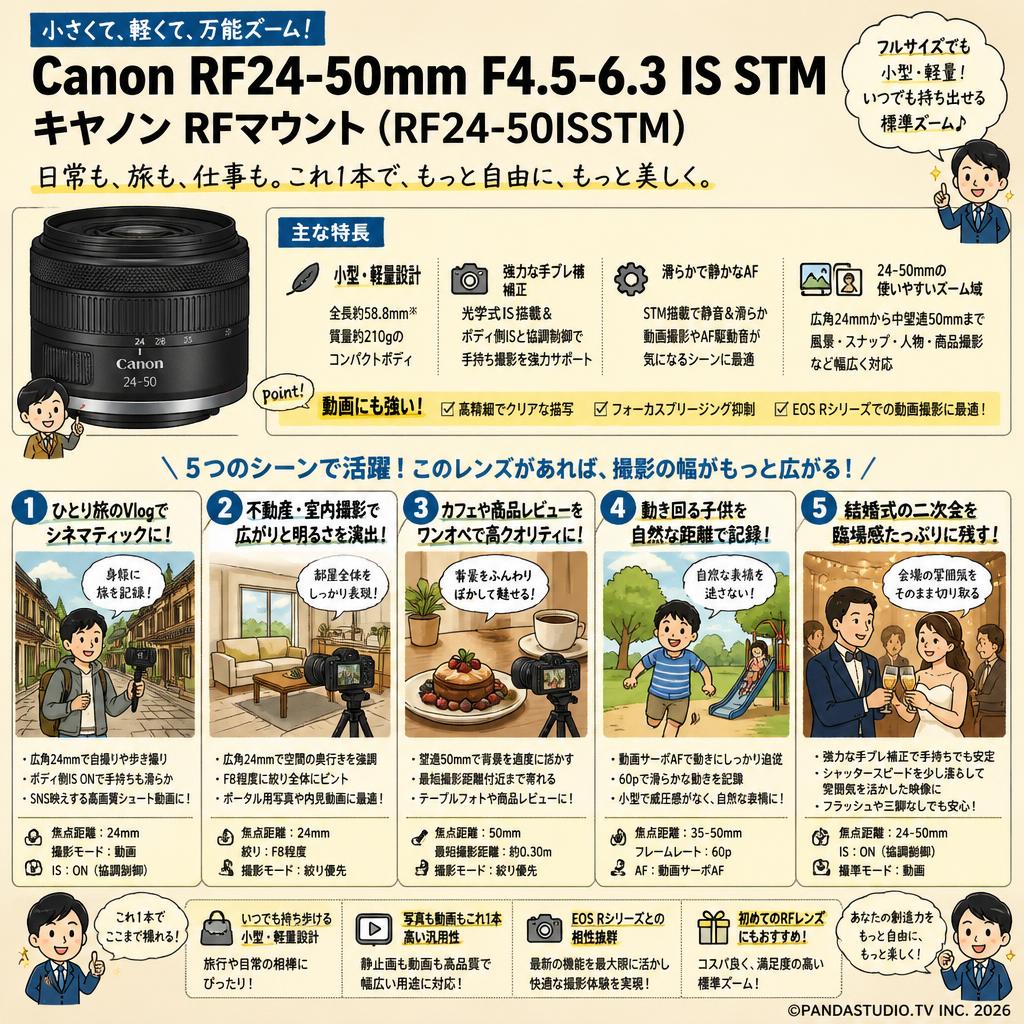 Canon RF24-50mm F4.5-6.3 IS STM キヤノン RF マウント （ RF24-50ISSTM ） 用途