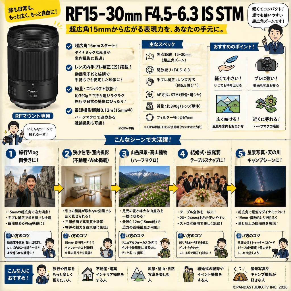 Canon RF15-30mm F4.5-6.3 IS STM キヤノン RF マウント （ RF15-30ISSTM ） 用途
