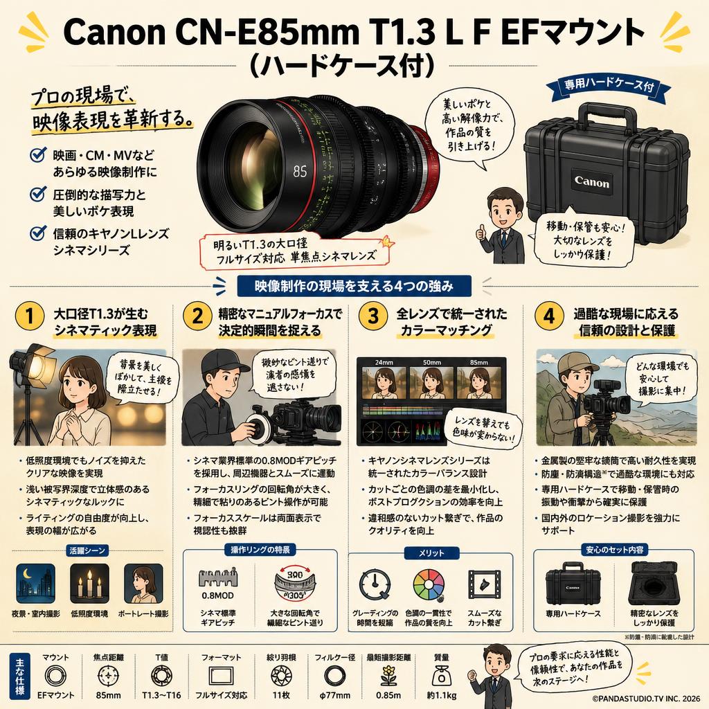 Canon CN-E85mm T1.3 L F EFマウント (ハードケ－ス付) 概要
