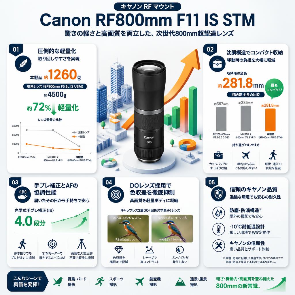Canon RF800mm F11 IS STM キヤノン RF マウント （ RF80011ISSTM ） セールスポイント