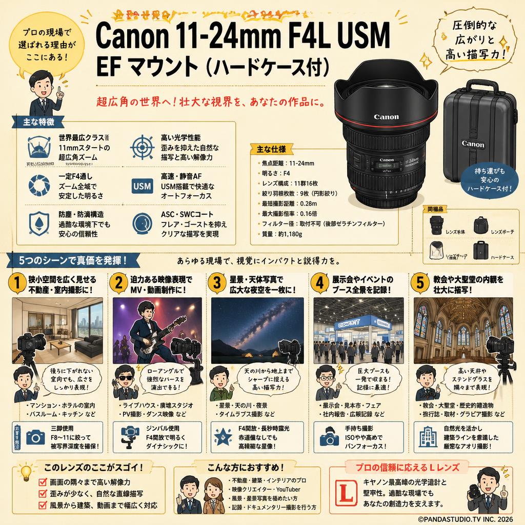 Canon 11-24mm F4L USM  EF マウント (ハードケ－ス付) 用途