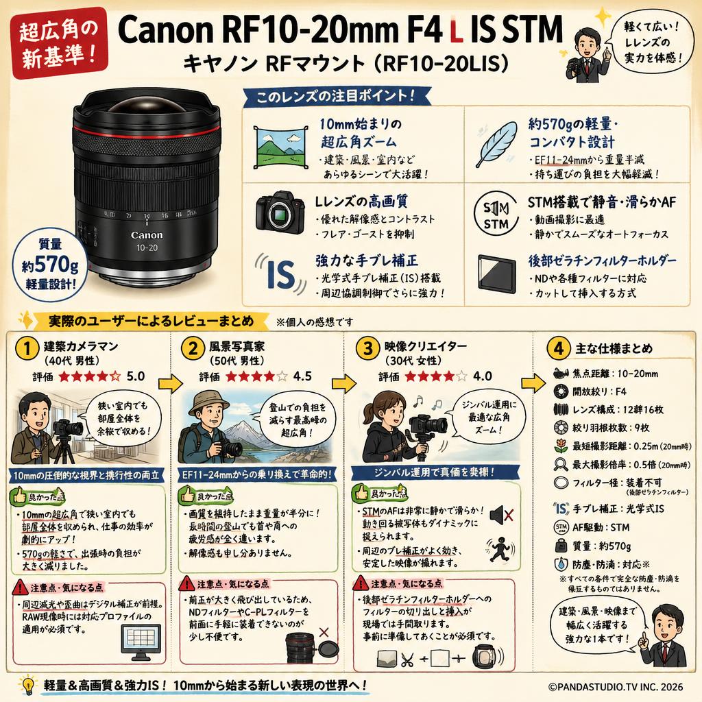 Canon RF10-20mm F4 L IS STM キヤノン RF マウント （ RF10-20LIS ） インターネット上のお客様の声（評判）