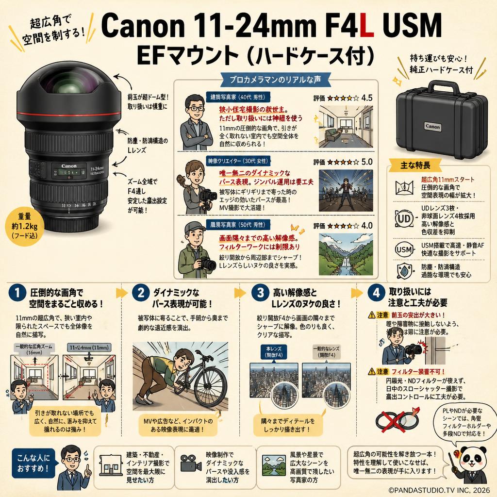 Canon 11-24mm F4L USM  EF マウント (ハードケ－ス付) インターネット上のお客様の声（評判）