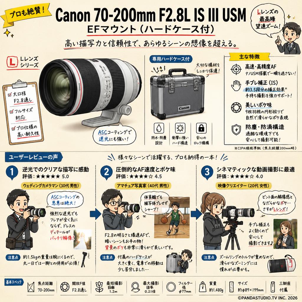 Canon 70-200mm F2.8L IS III USM EFマウント (ハードケ－ス付) インターネット上のお客様の声（評判）