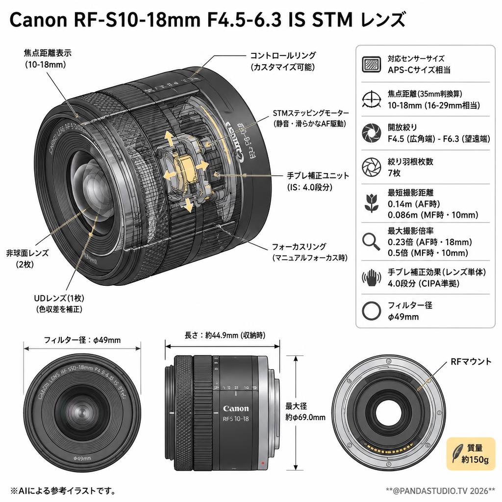Canon RF-S10-18mm F4.5-6.3 IS STM レンズ スペック