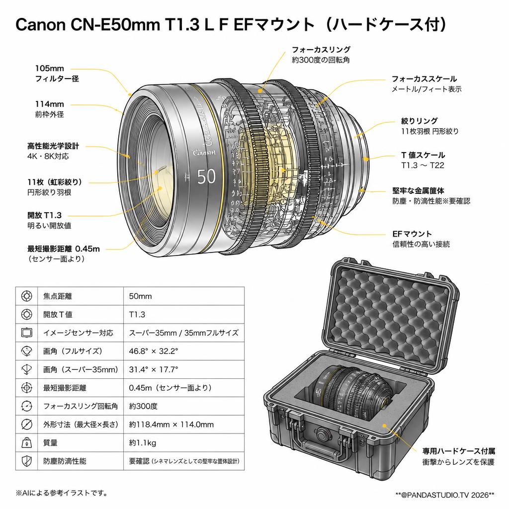 Canon CN-E50mm T1.3 L F EFマウント（ハードケース付） スペック
