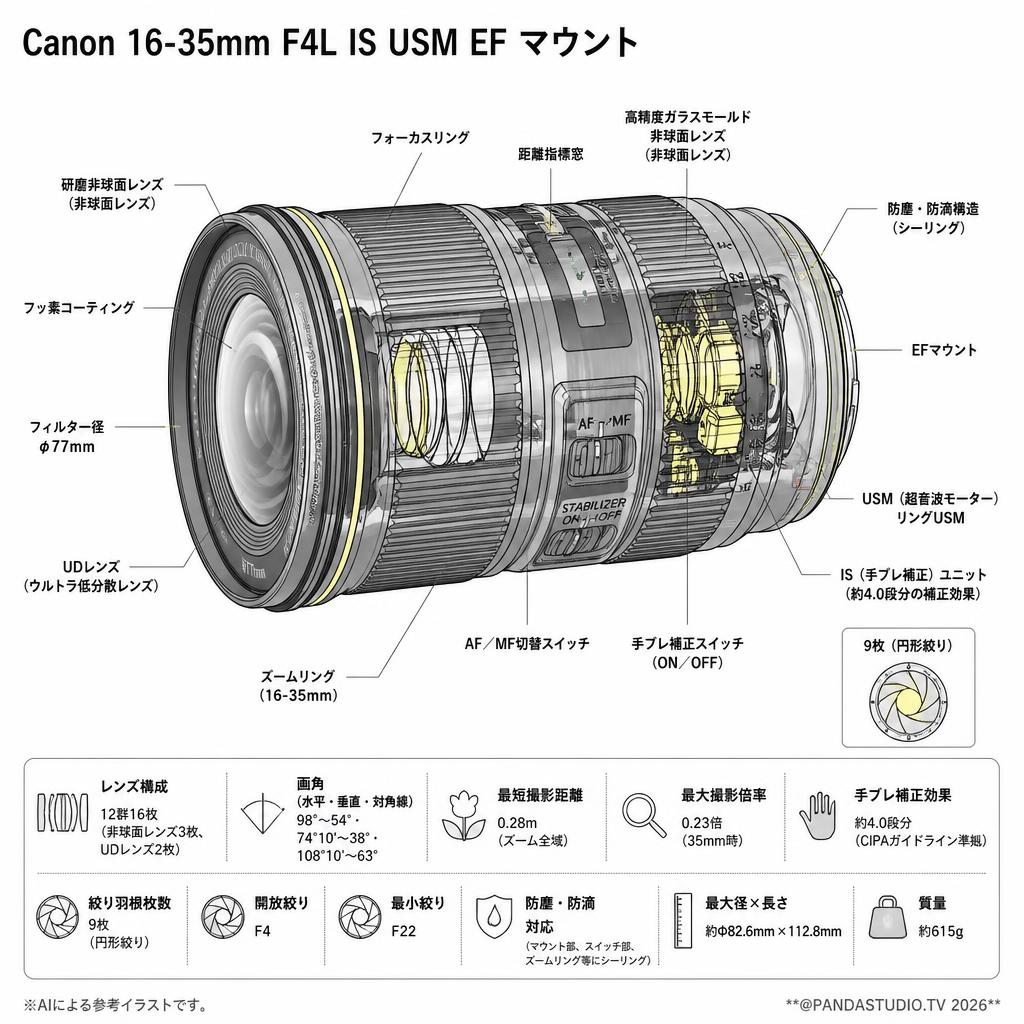 Canon 16-35mm F4L IS USM EF マウント スペック