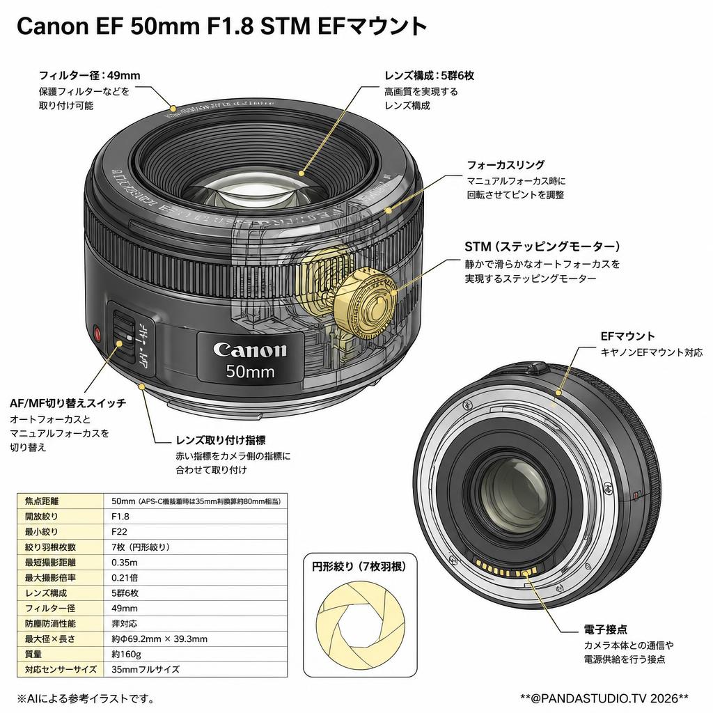 Canon EF 50mm F1.8 STM EFマウント スペック