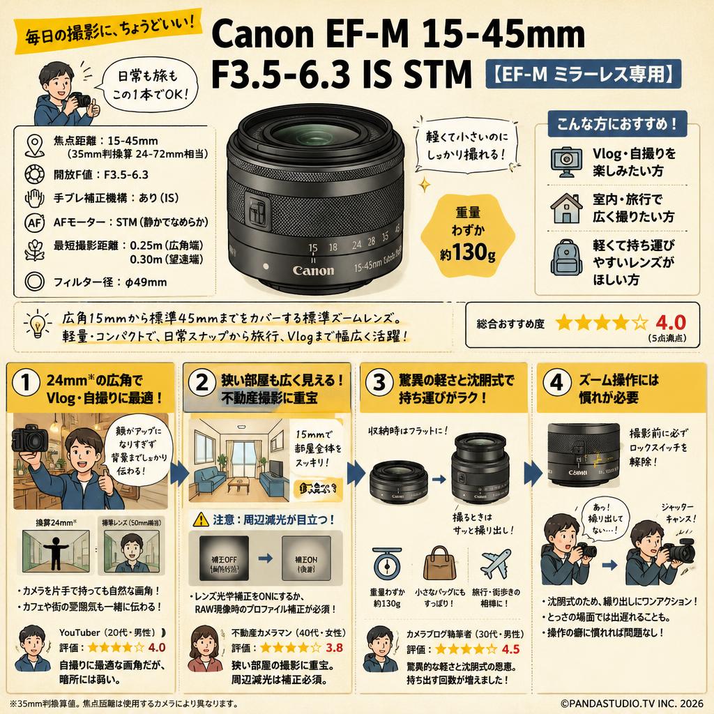 Canon EF-M 15-45mm F3.5-6.3 IS STM 【EF-M ミラーレス専用】 インターネット上のお客様の声（評判）