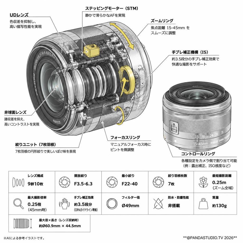 Canon EF-M 15-45mm F3.5-6.3 IS STM 【EF-M ミラーレス専用】 スペック