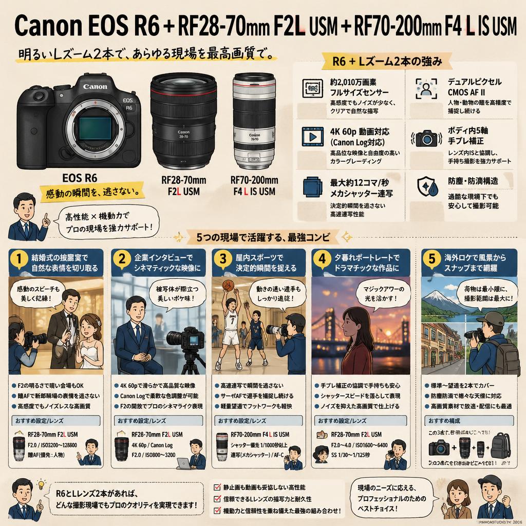 Canon EOS R6 +RF28-70mm F2L USM+RF70-200mm F4 L IS USM 用途