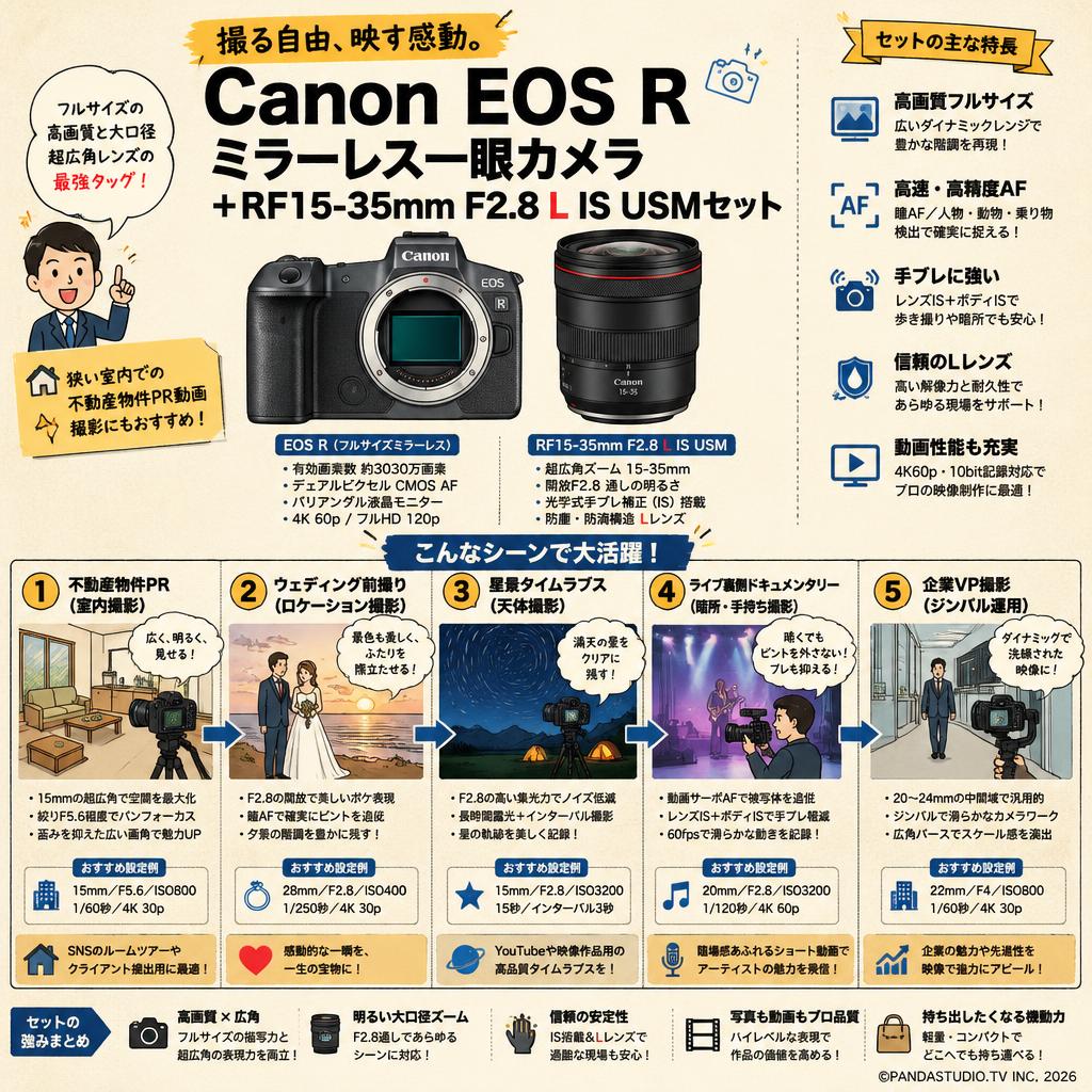 Canon EOS Rミラーレス一眼カメラ+RF15-35mm F2.8 L IS USMセット 用途