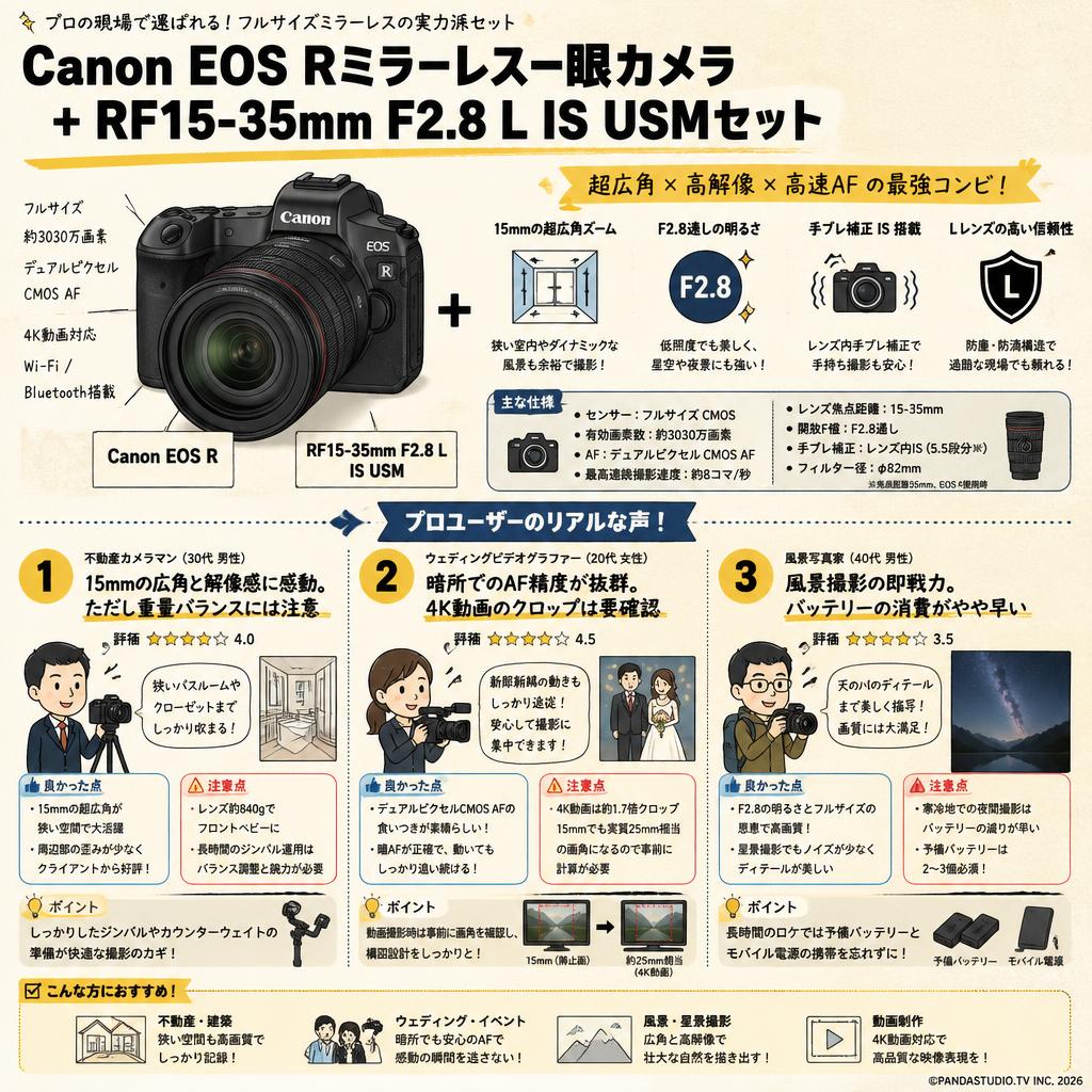 Canon EOS Rミラーレス一眼カメラ+RF15-35mm F2.8 L IS USMセット インターネット上のお客様の声（評判）