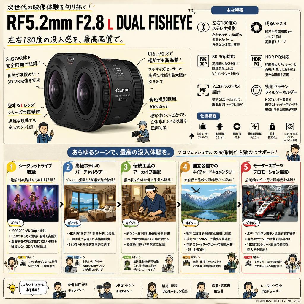 Canon RF5.2mm F2.8 L DUAL FISHEYE 用途