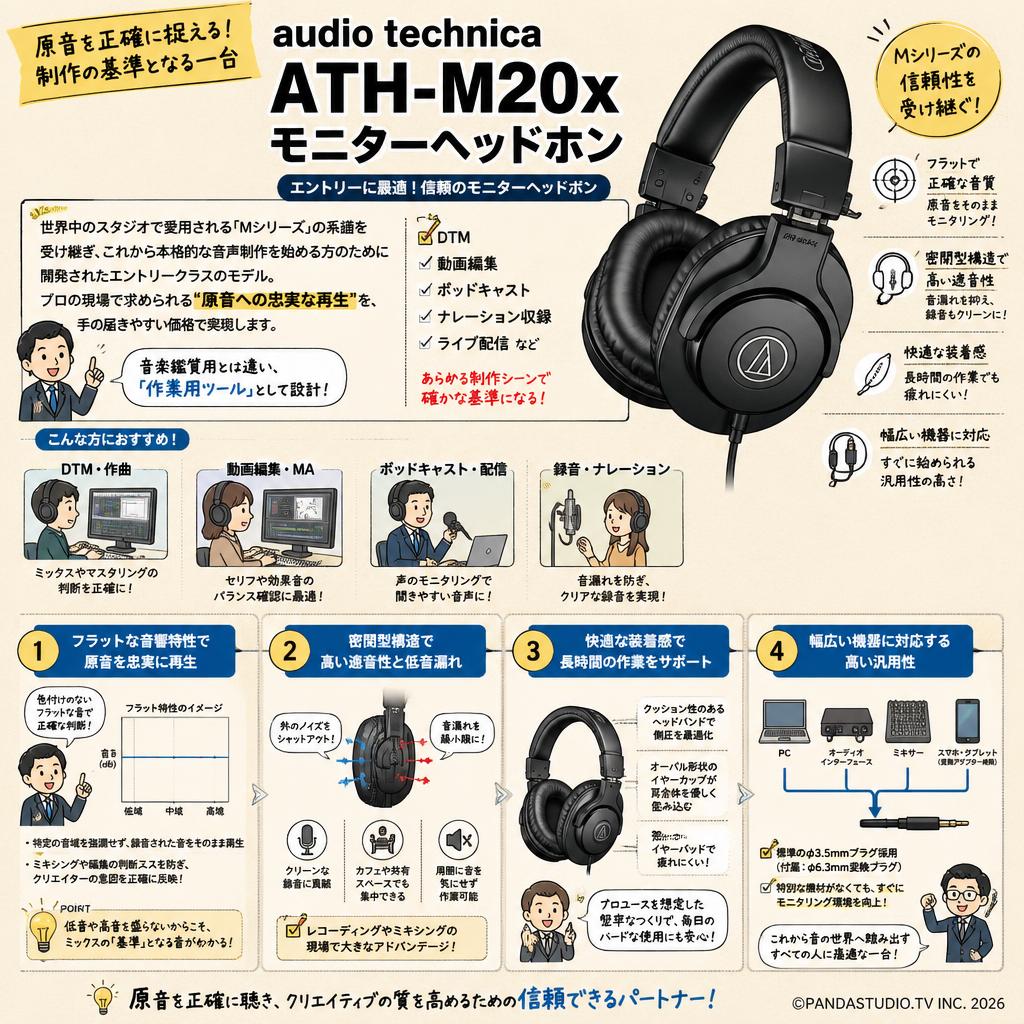 audio technica ATH-M20xモニターヘッドホン 概要