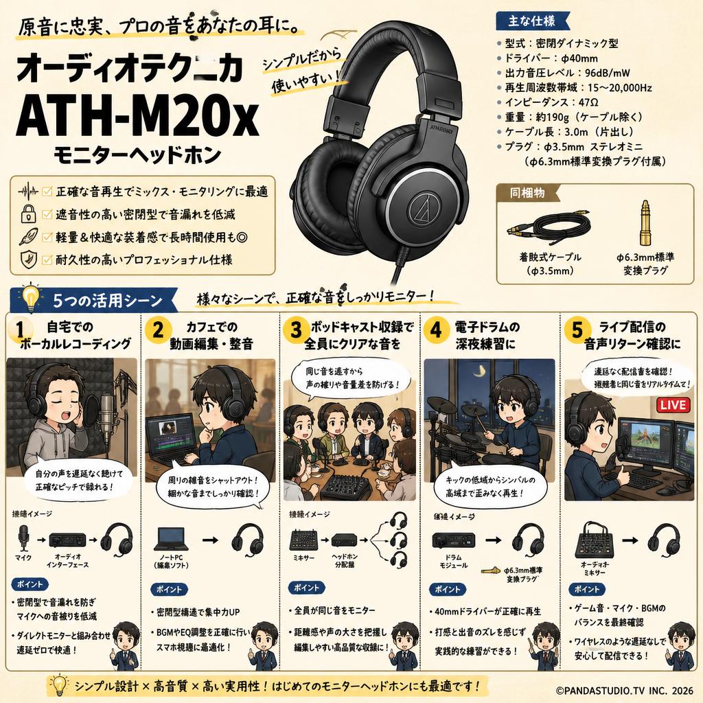 audio technica ATH-M20xモニターヘッドホン 用途