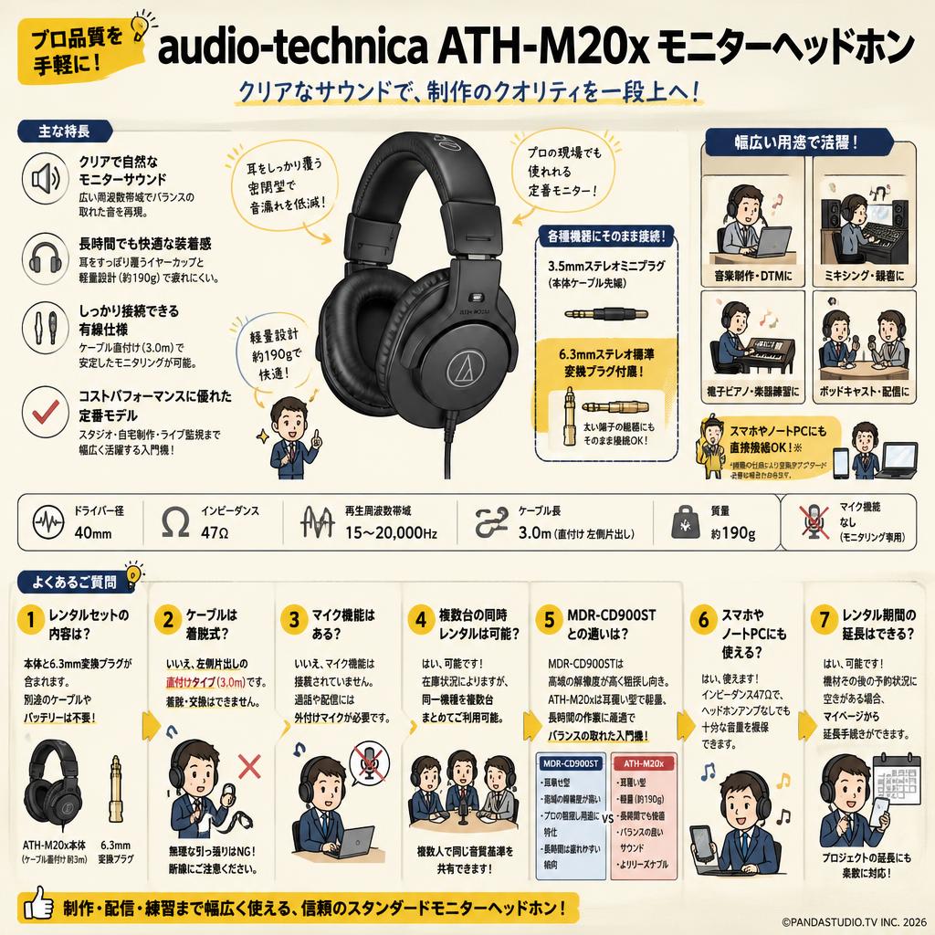 audio technica ATH-M20xモニターヘッドホン FAQ（よくある質問と答え）