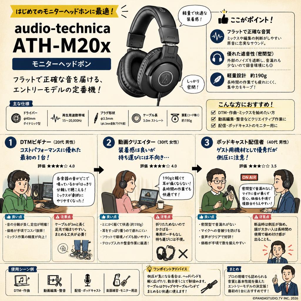 audio technica ATH-M20xモニターヘッドホン インターネット上のお客様の声（評判）