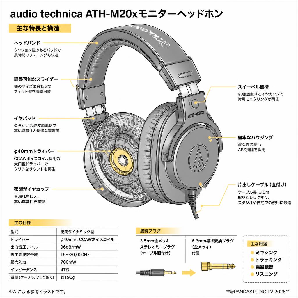 audio technica ATH-M20xモニターヘッドホン スペック
