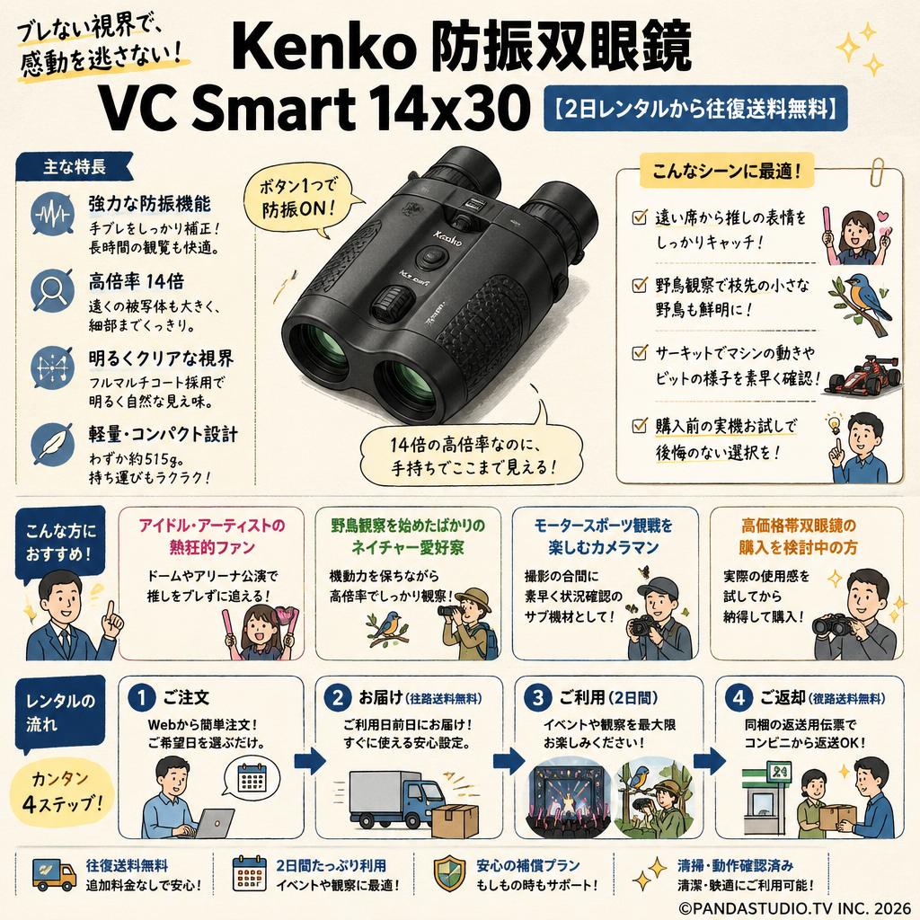 Kenko 防振双眼鏡 VC Smart 14x30 【2日レンタルから往復送料無料】 おもな対象のお客様