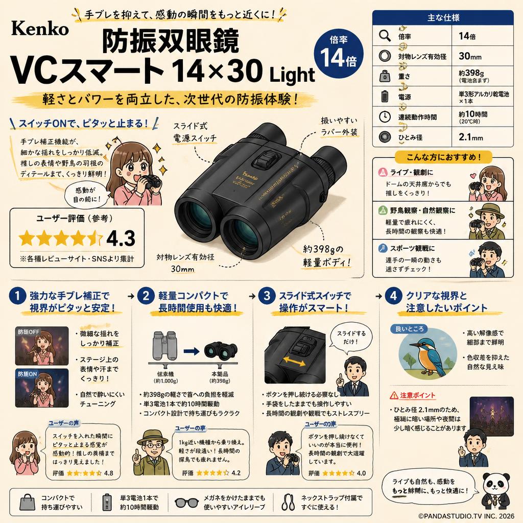 Kenko 防振双眼鏡 VCスマート 14×30 Light 倍率14倍 インターネット上のお客様の声（評判）