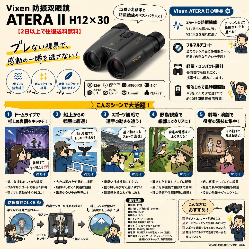 Vixen 防振双眼鏡 ATERA II H12×30 【2日以上で往復送料無料】 用途