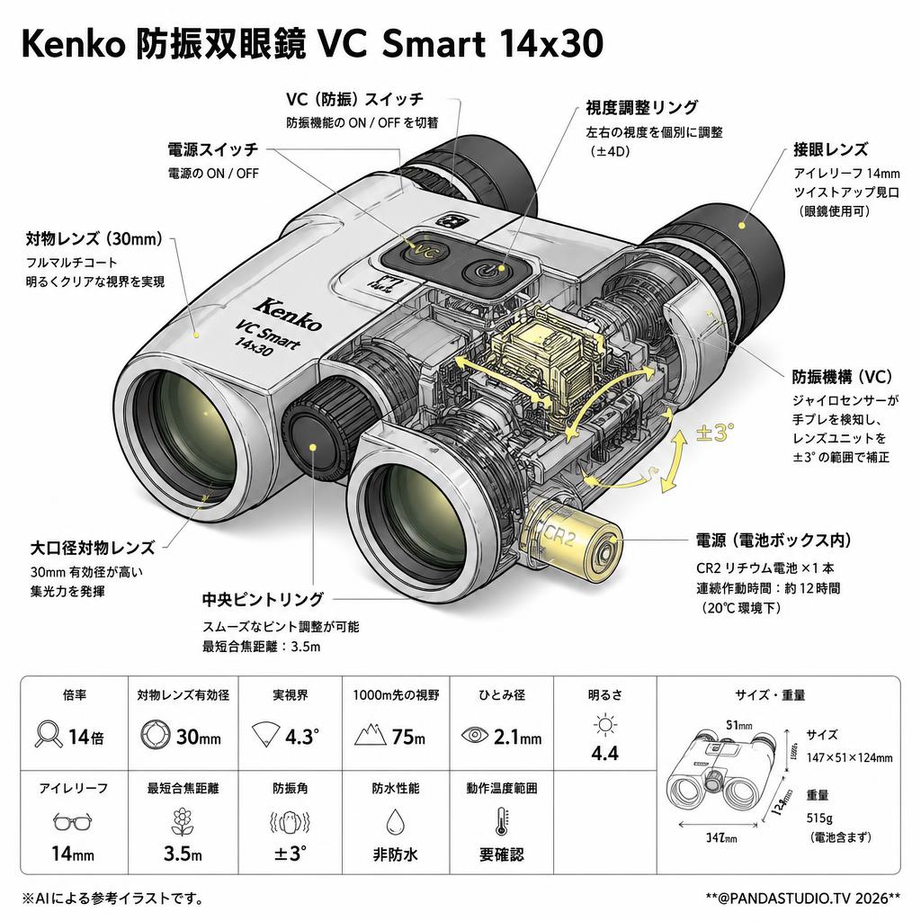 Kenko 防振双眼鏡 VC Smart 14x30 【2日レンタルから往復送料無料】 スペック