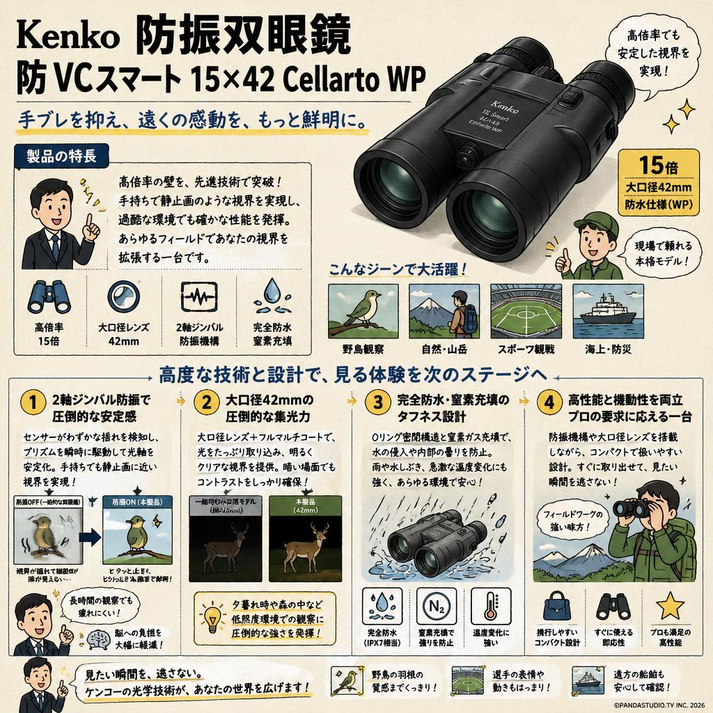 Kenko 防振双眼鏡防 VCスマート 15×42 Cellarto WP 概要