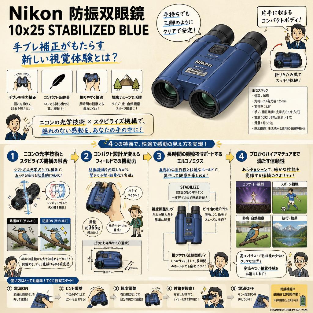 Nikon 防振双眼鏡 10x25 STABILIZED BLUE 概要