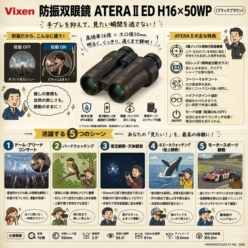 Vixen 防振双眼鏡 ATERA II ED H16×50WP (ブラックブラウン) 用途