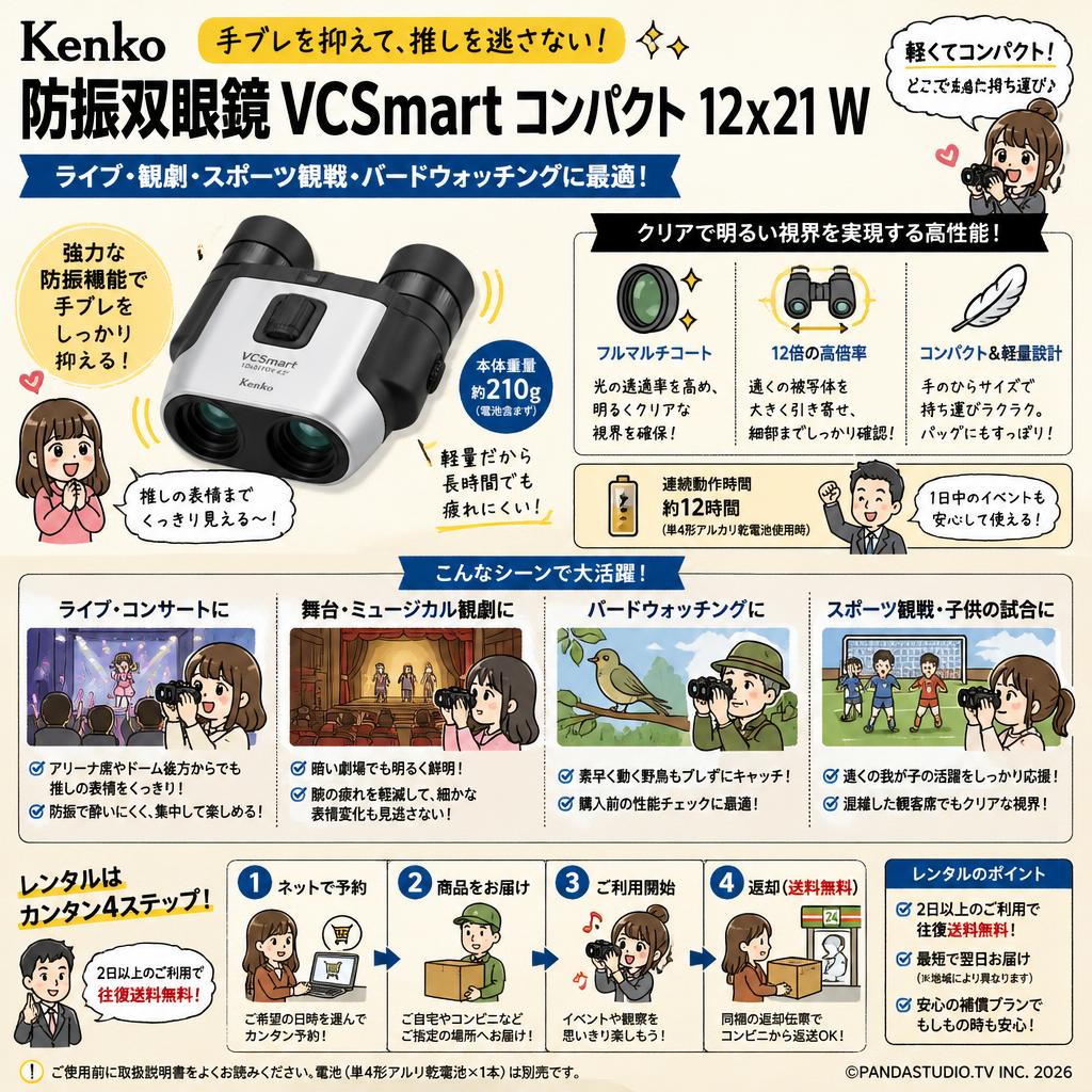 Kenko 防振双眼鏡 VCSmart コンパクト 12x21 W 【2日以上で往復送料無料】 おもな対象のお客様