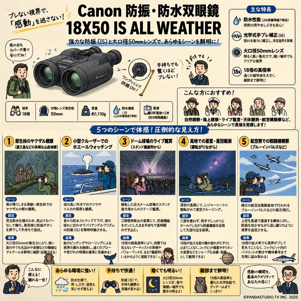 Canon 防振・防水双眼鏡 18X50 IS ALL WEATHER 用途