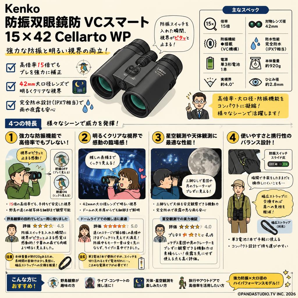 Kenko 防振双眼鏡防 VCスマート 15×42 Cellarto WP インターネット上のお客様の声（評判）