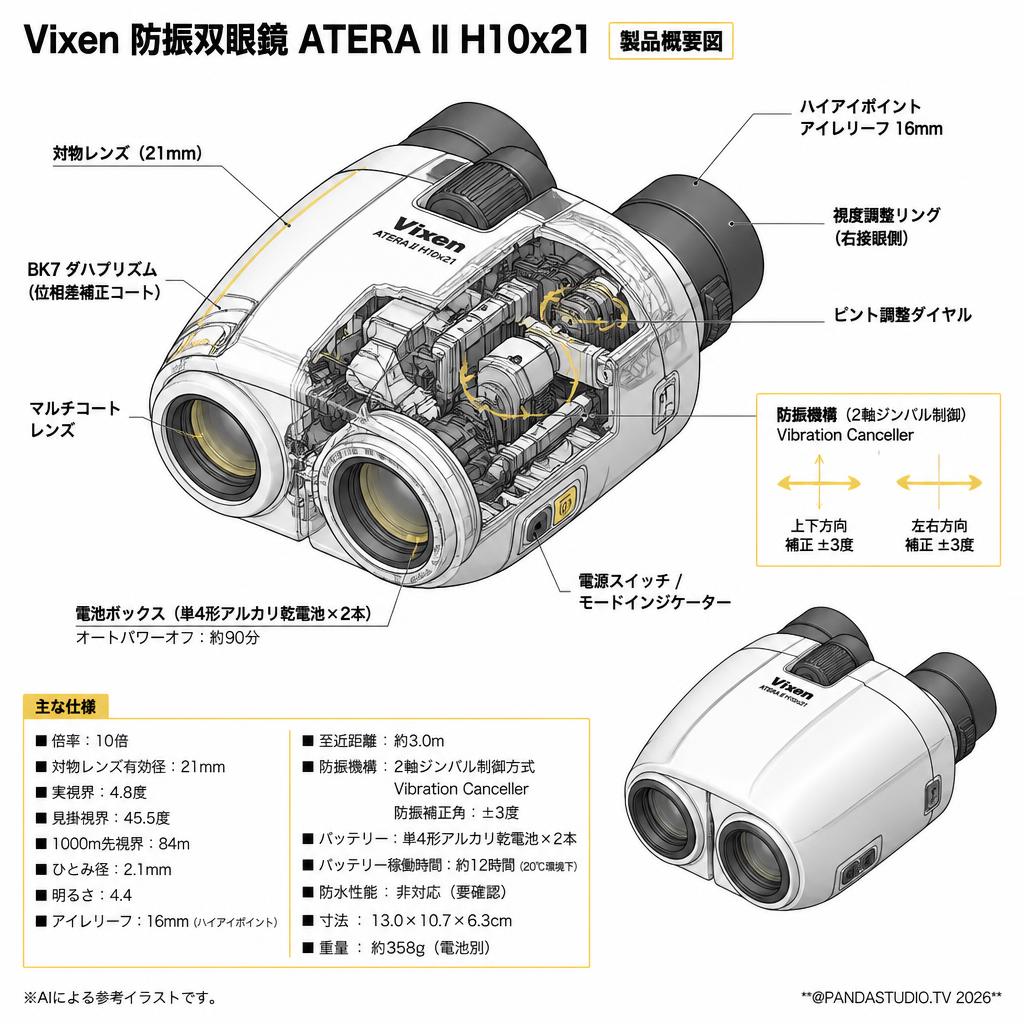 Vixen 防振双眼鏡 ATERA II H10x21 【2日以上で往復送料無料】 スペック