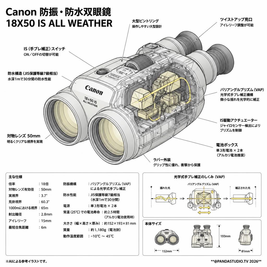 Canon 防振・防水双眼鏡 18X50 IS ALL WEATHER スペック