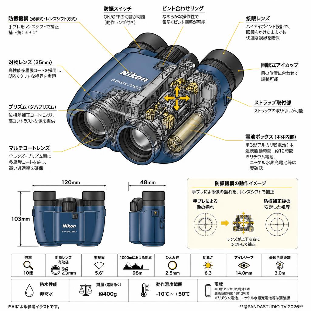 Nikon 防振双眼鏡 10x25 STABILIZED BLUE スペック