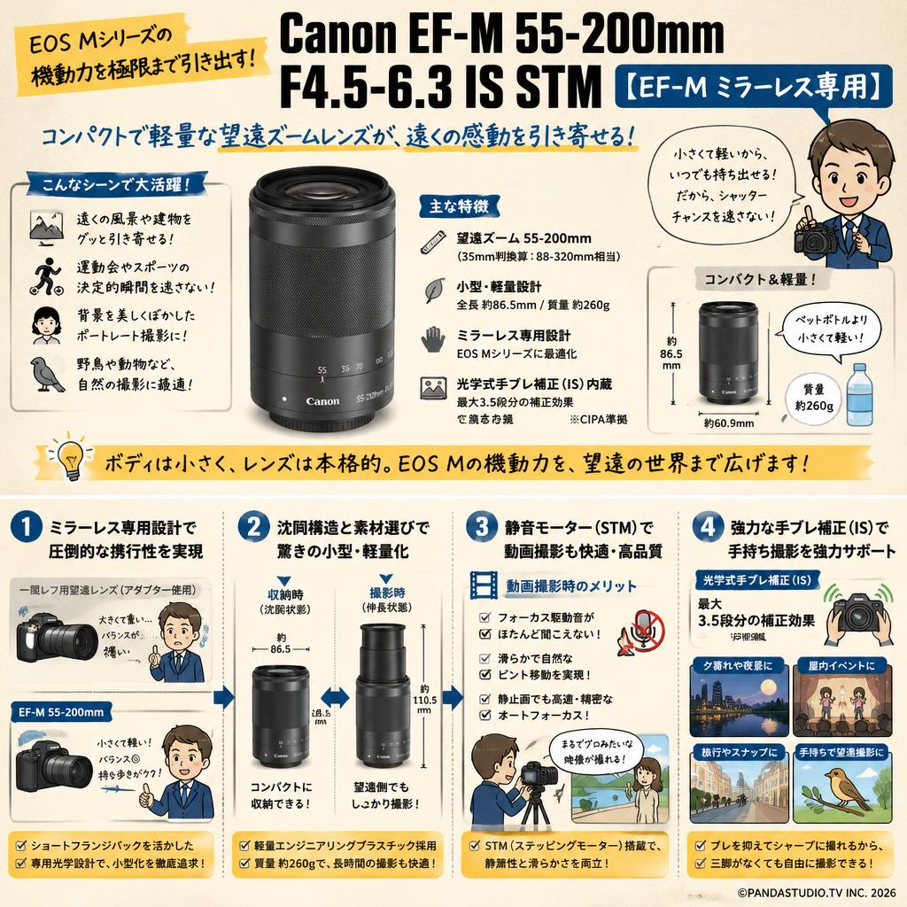 Canon EF-M 55-200mm F4.5-6.3 IS STM 【EF-M ミラーレス専用】 概要