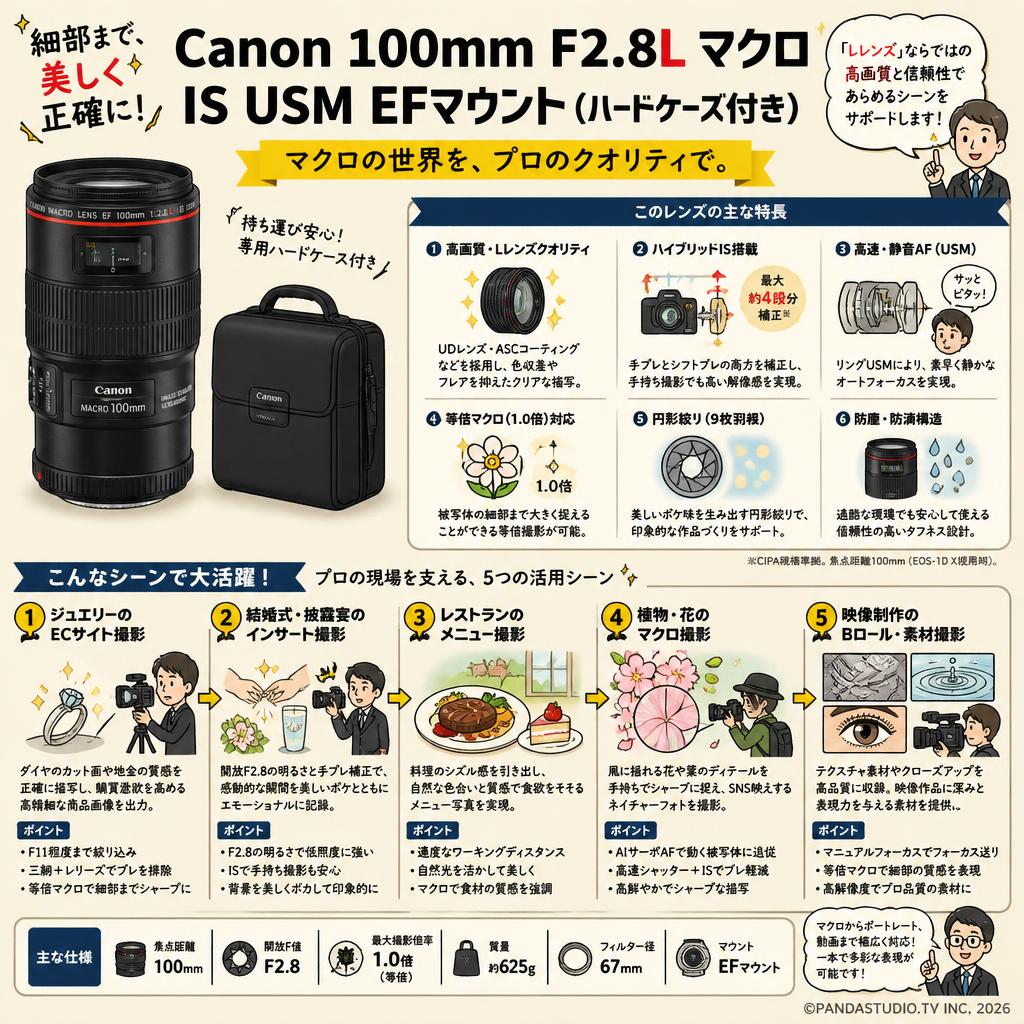Canon 100mm F2.8L マクロ IS USM EFマウント(ハードケース付き) 用途
